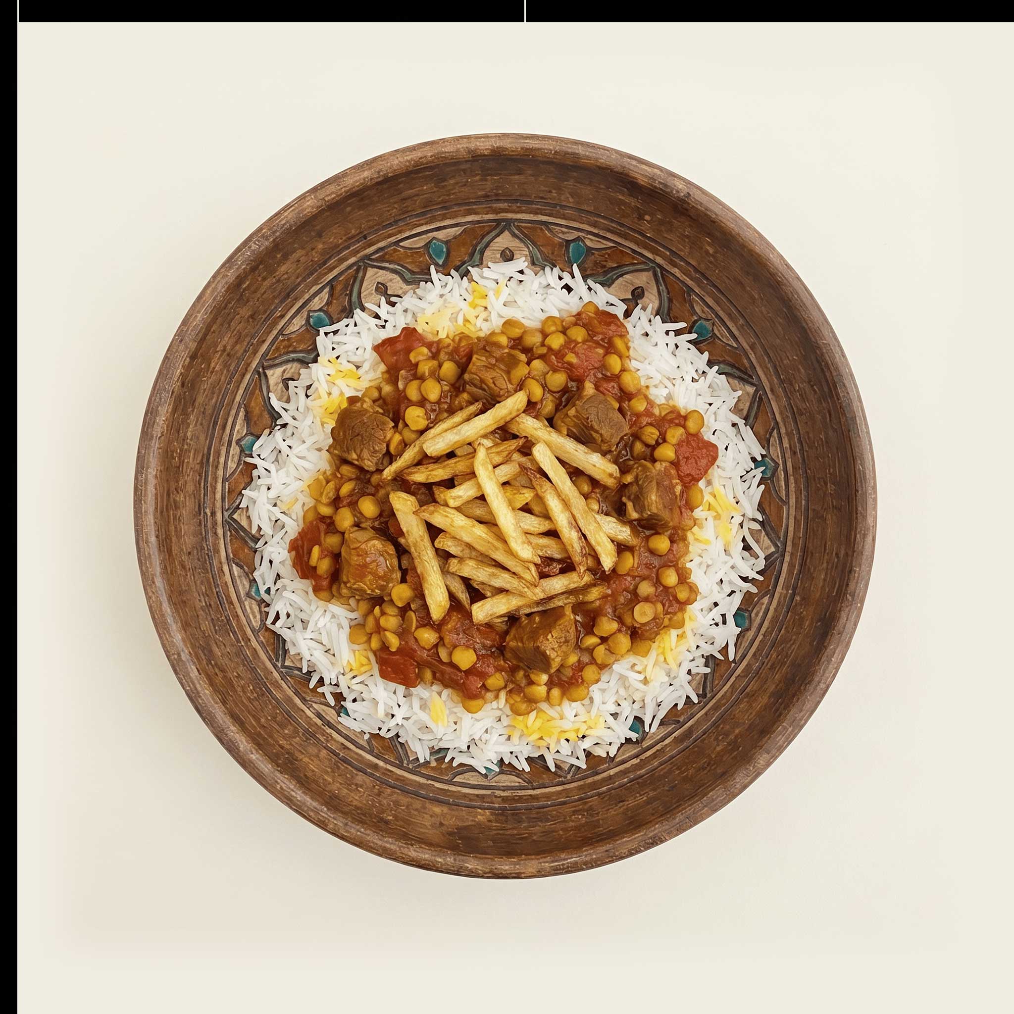 Gheimeh Stew with Crispy Potatoes & Rice
